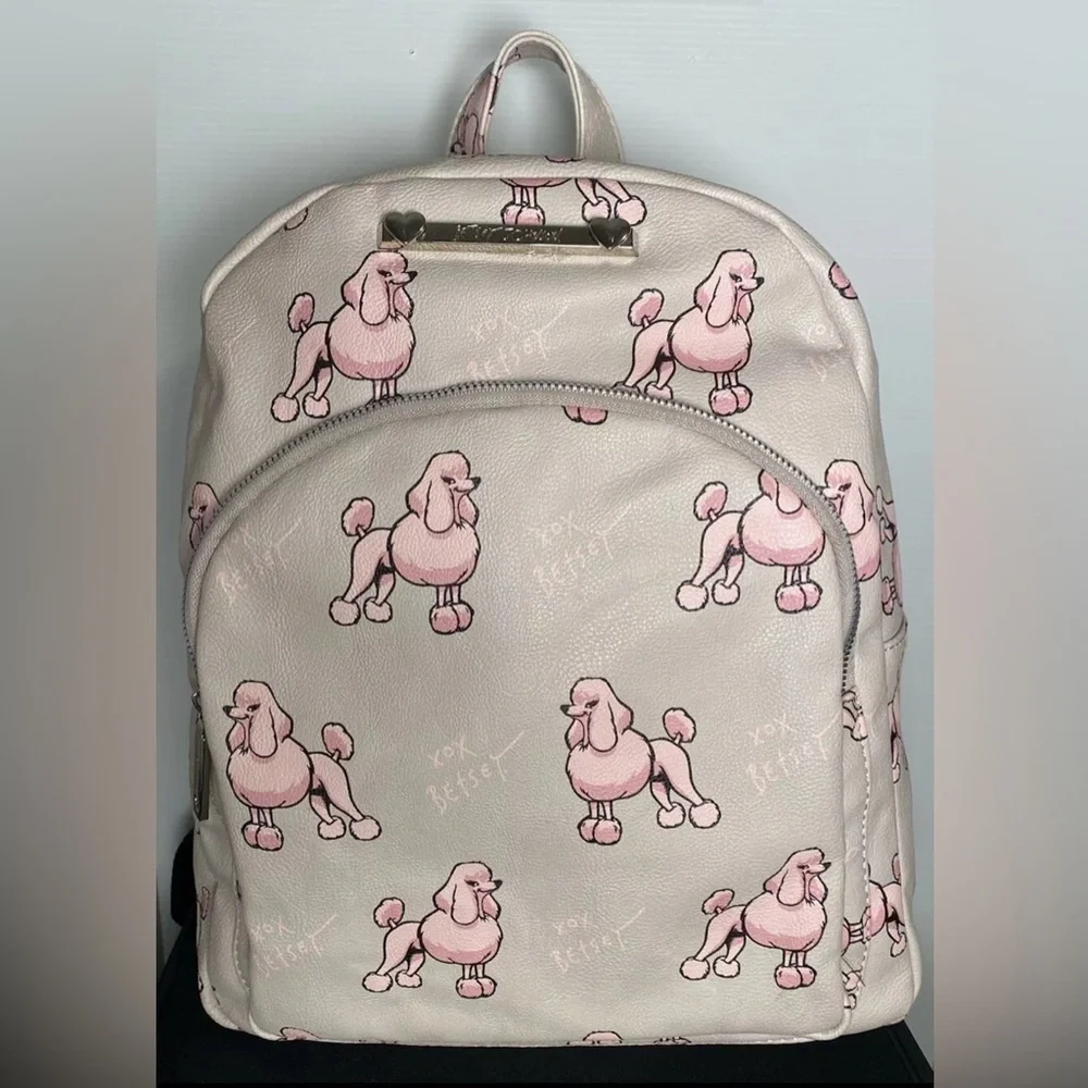 Betsey Johnson Pink and Gray Poodle Backpack - Picture 1 of 6